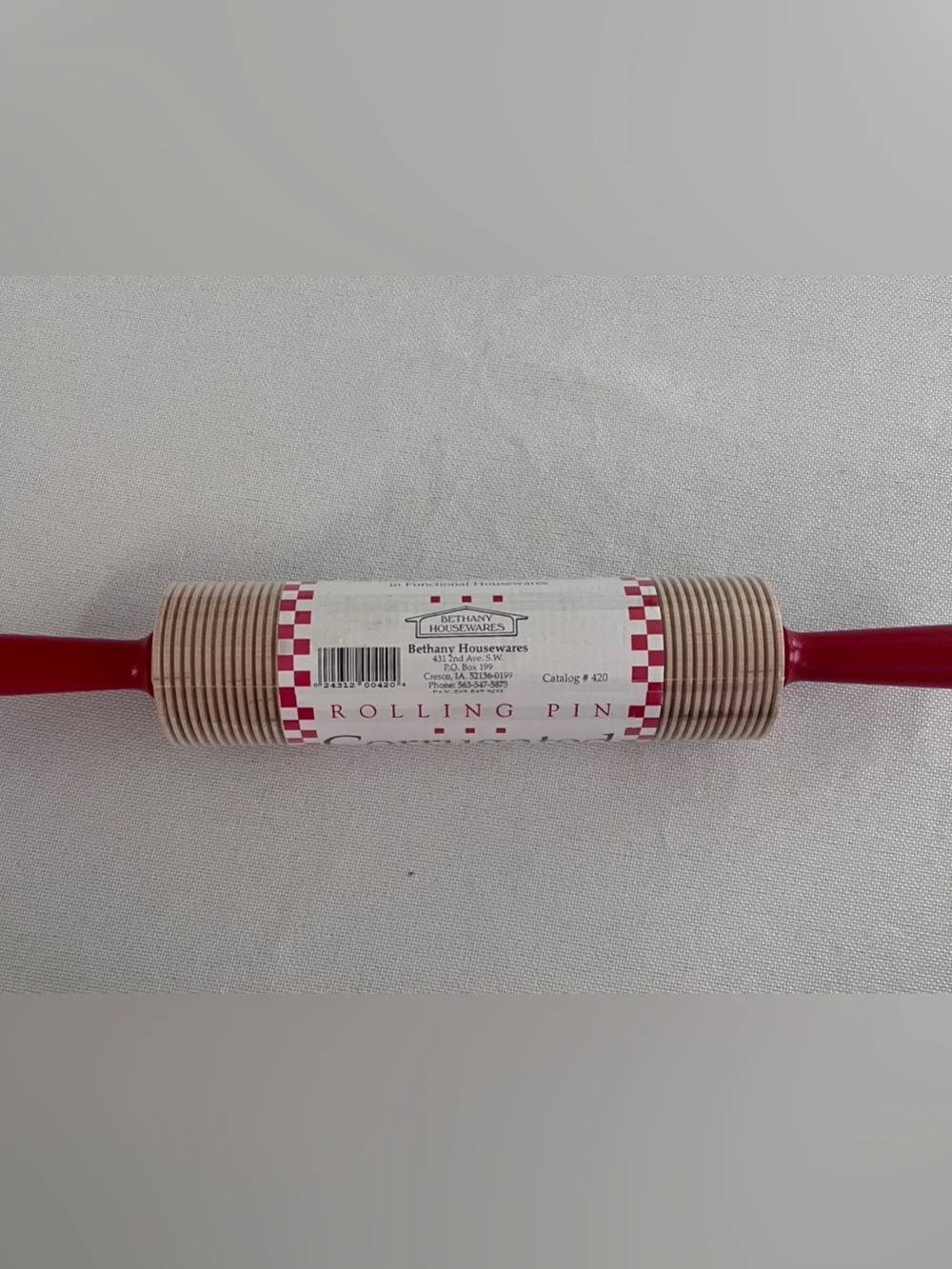 Red-Handled Hard Maple Grooved Rolling Pin NIP